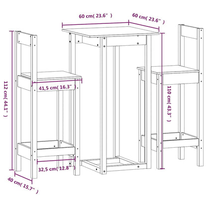vidaXL 3 Piece Bar Set Solid Wood Pine