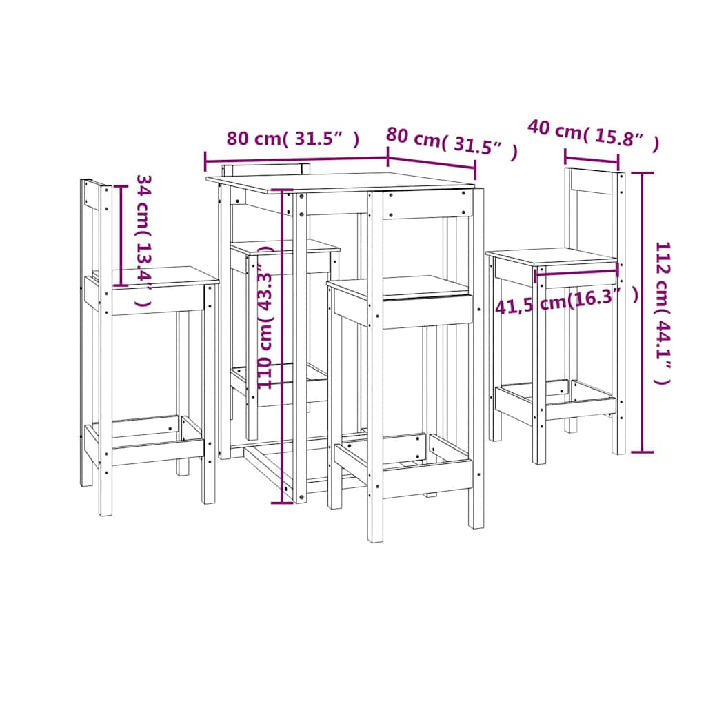 vidaXL 5 Piece Bar Set Solid Wood Pine