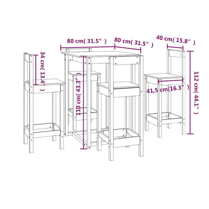 vidaXL 5 Piece Bar Set Solid Wood Pine