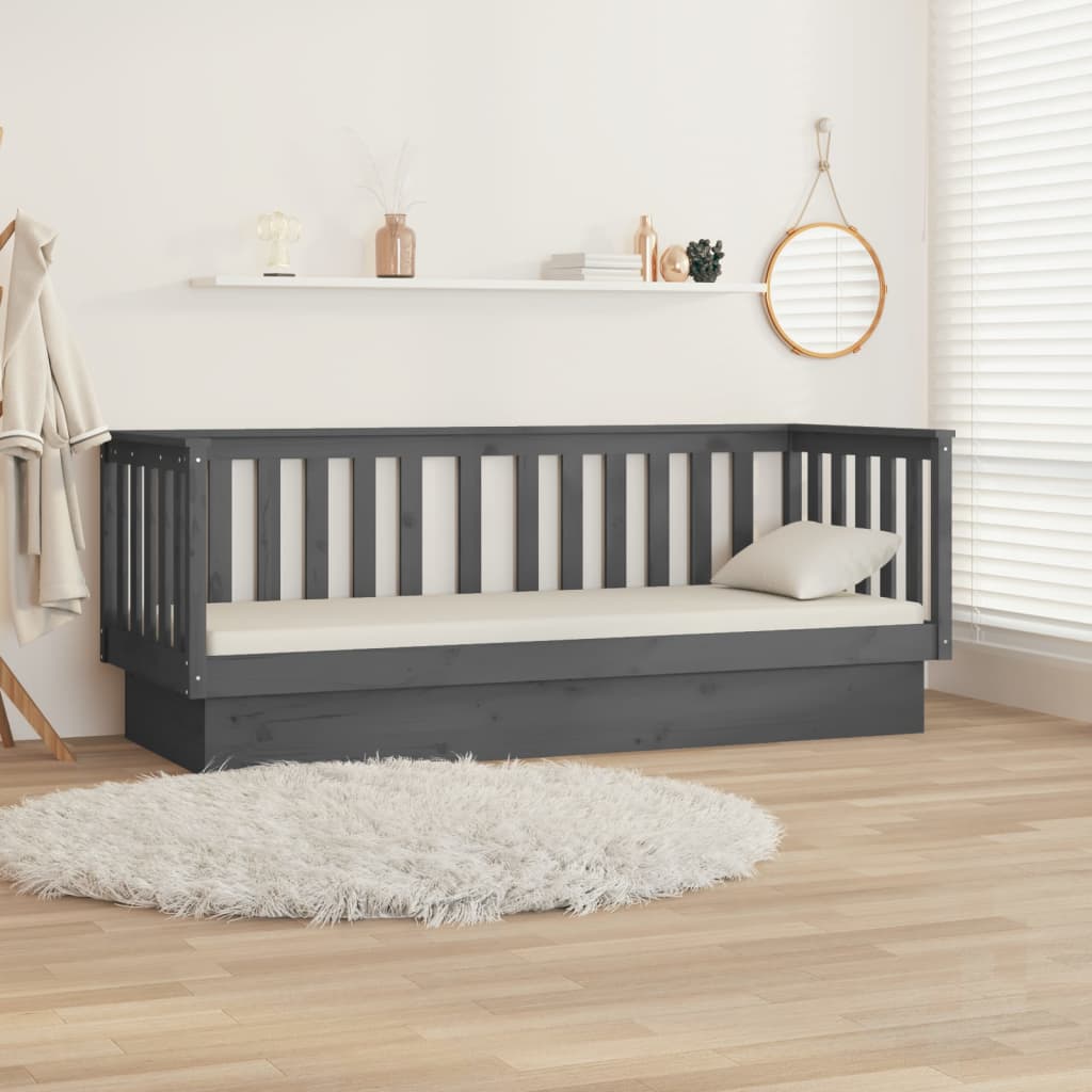 vidaXL Day Bed without Mattress Grey 75x190 cm Small Single Solid Wood Pine