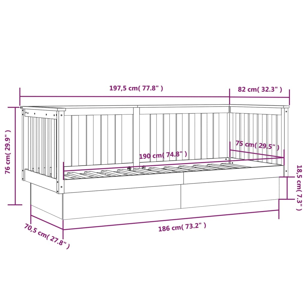 vidaXL Day Bed without Mattress Grey 75x190 cm Small Single Solid Wood Pine