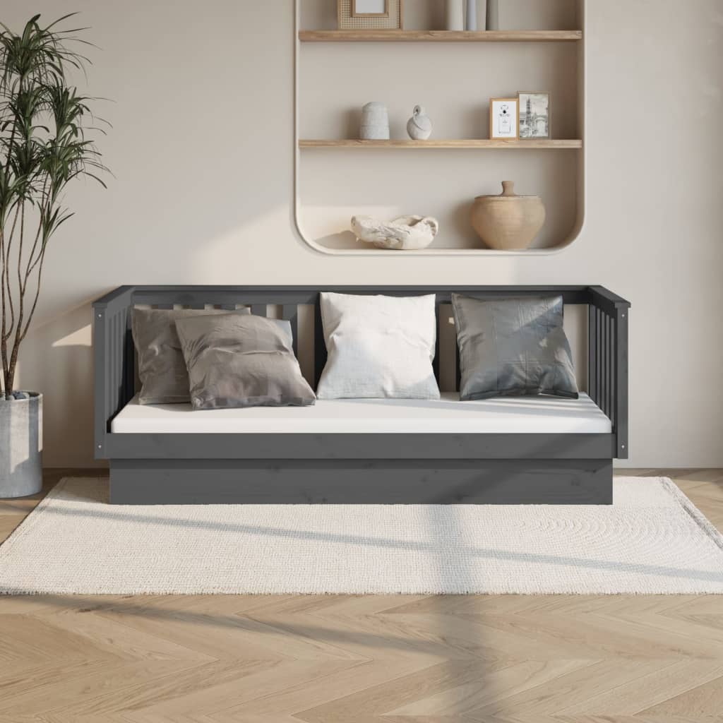 vidaXL Day Bed without Mattress Grey 75x190 cm Small Single Solid Wood Pine