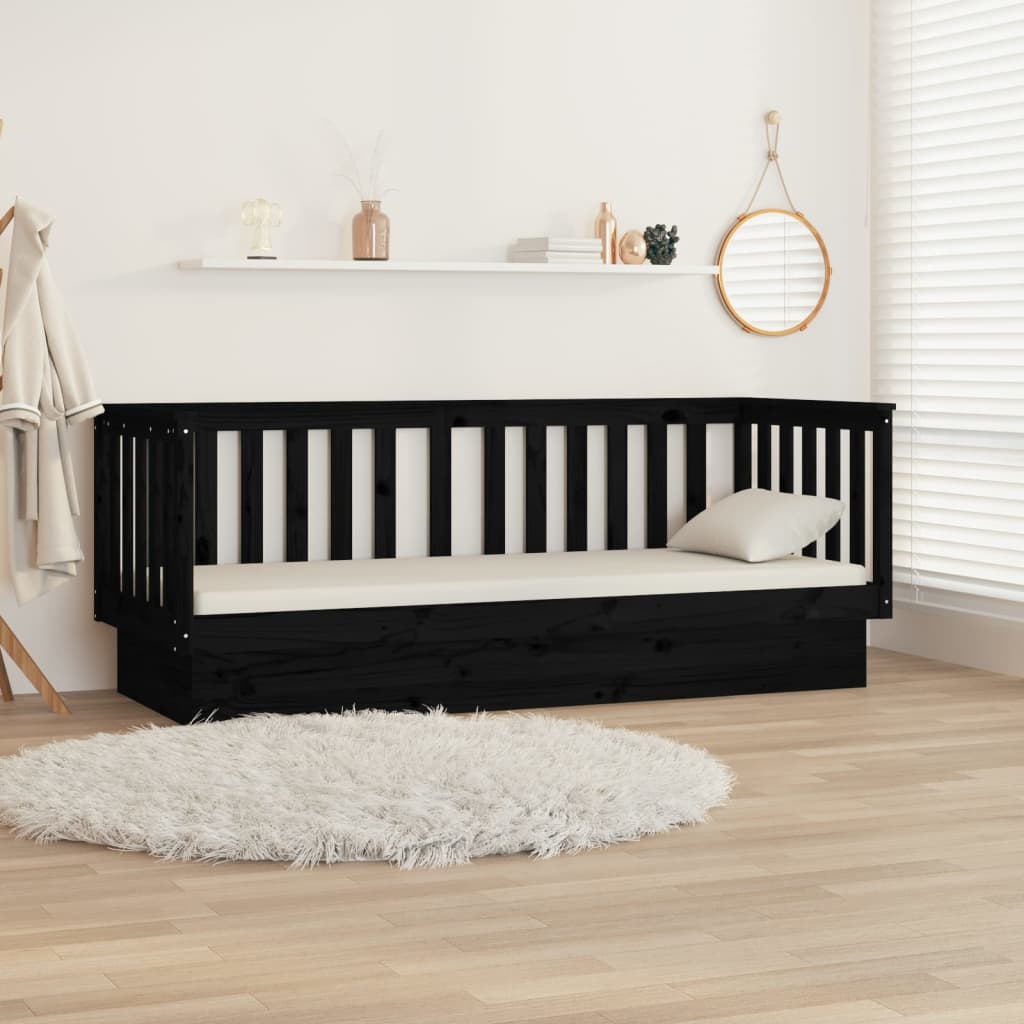 vidaXL Day Bed without Mattress Black 75x190 cm Small Single Solid Wood Pine