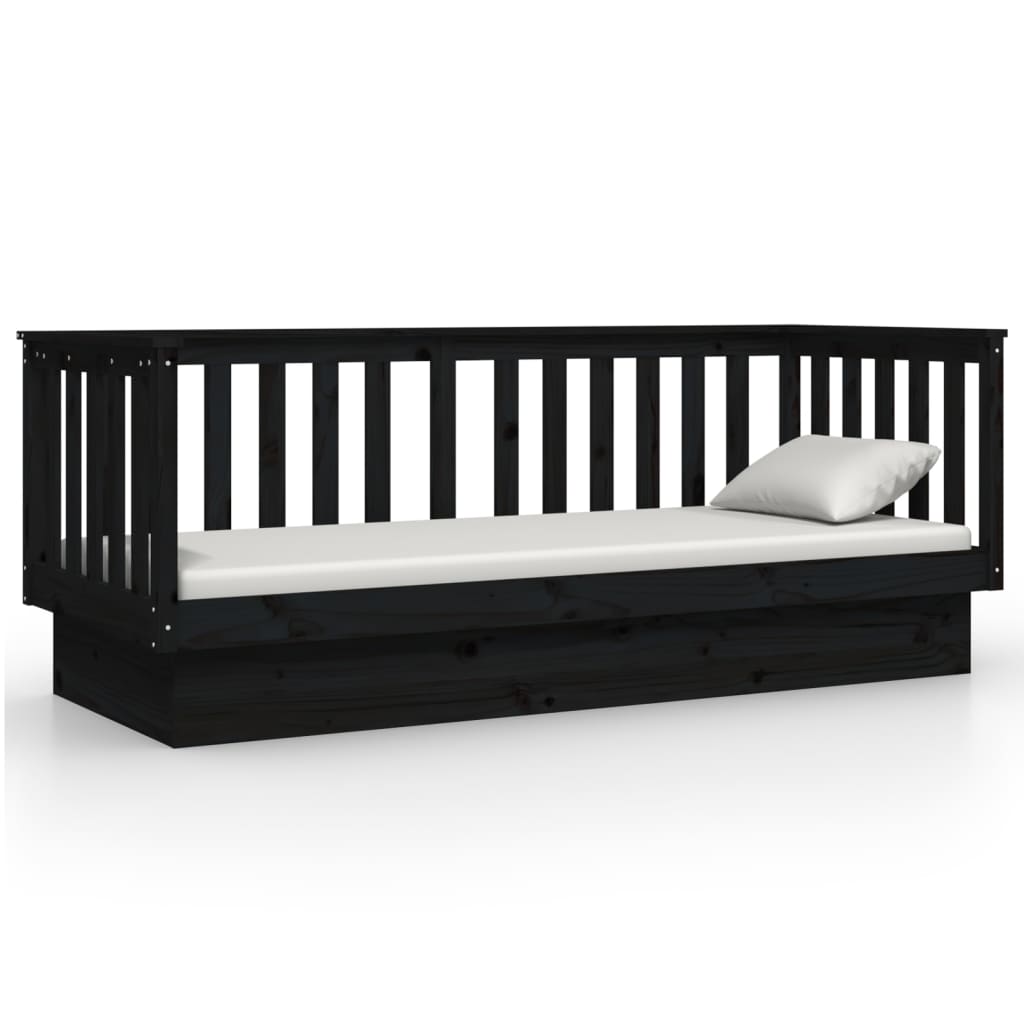 vidaXL Day Bed without Mattress Black 75x190 cm Small Single Solid Wood Pine
