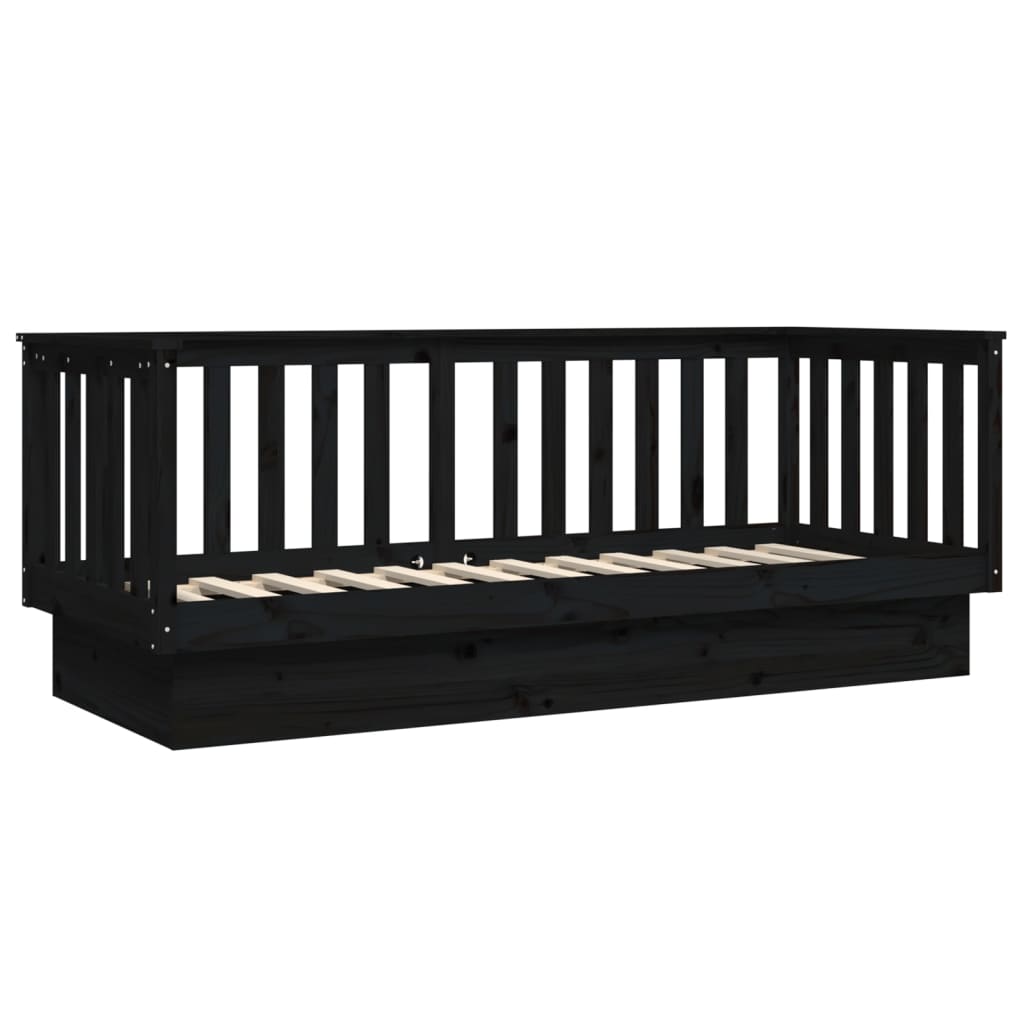 vidaXL Day Bed without Mattress Black 75x190 cm Small Single Solid Wood Pine