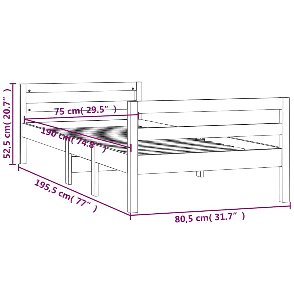 vidaXL Bed Frame without Mattress Honey Brown 75x190 cm Small Single Solid Wood Pine