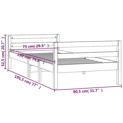 vidaXL Bed Frame without Mattress Honey Brown 75x190 cm Small Single Solid Wood Pine