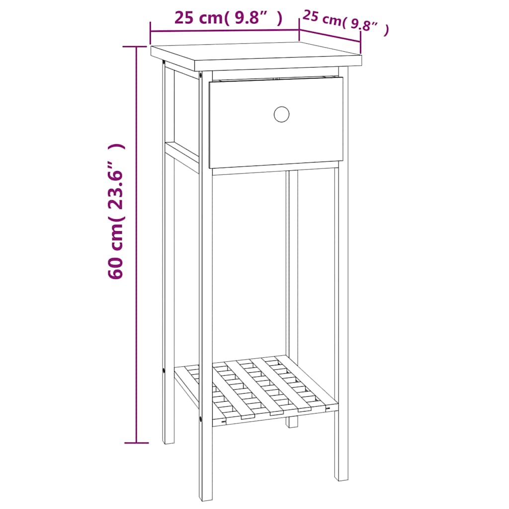 vidaXL Side Table with Drawer 25x25x60cm Solid Wood Walnut