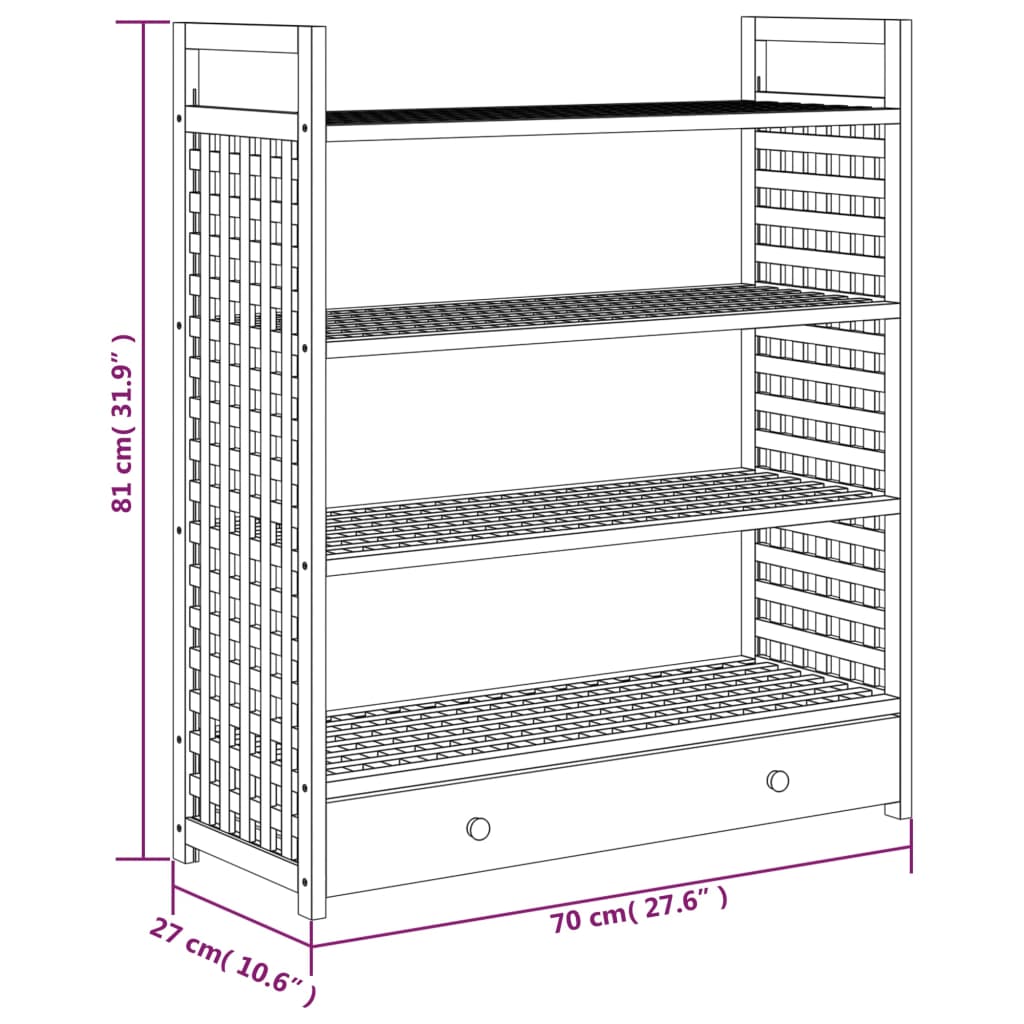 vidaXL Shoe Rack with Drawer 70x27x81 cm Solid Wood Walnut