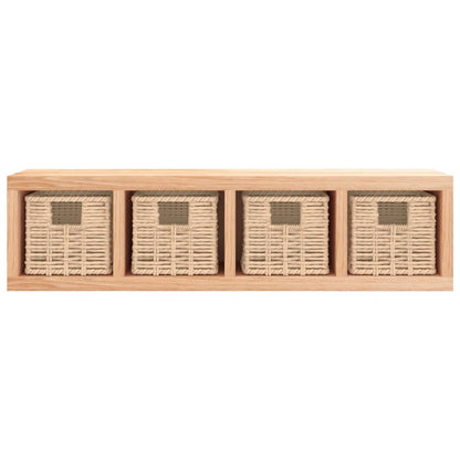 vidaXL Wall Shelf with Baskets 62x18x16 cm Solid Wood Walnut