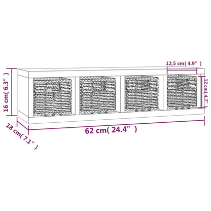 vidaXL Wall Shelf with Baskets 62x18x16 cm Solid Wood Walnut
