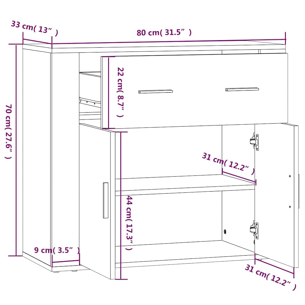 vidaXL Sideboard Grey Sonoma 80x33x70 cm Engineered Wood