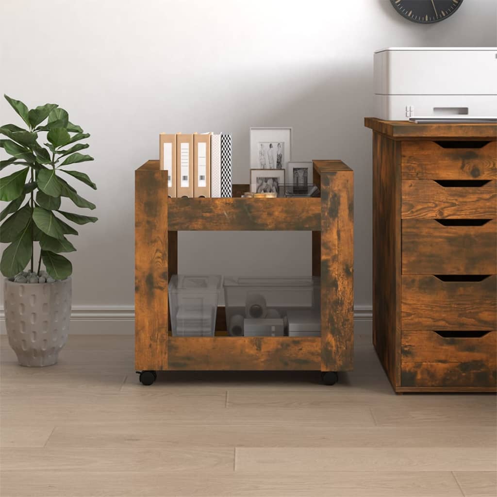 vidaXL Desk Trolley Smoked Oak 60x45x60 cm Engineered Wood