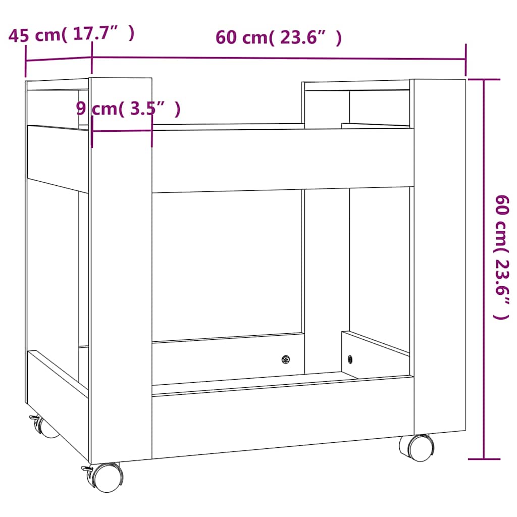 vidaXL Desk Trolley Grey Sonoma 60x45x60 cm Engineered Wood