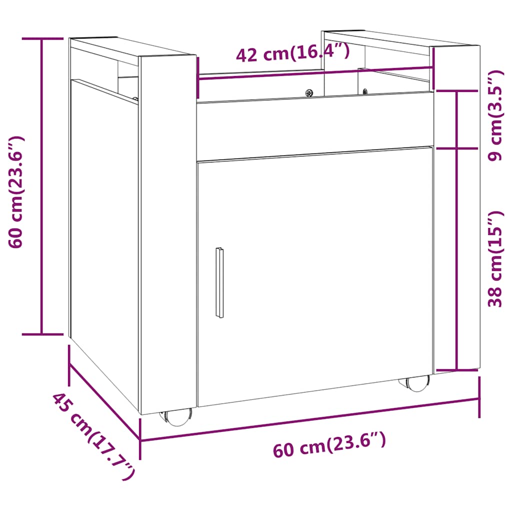 vidaXL Desk Trolley Black 60x45x60 cm Engineered Wood