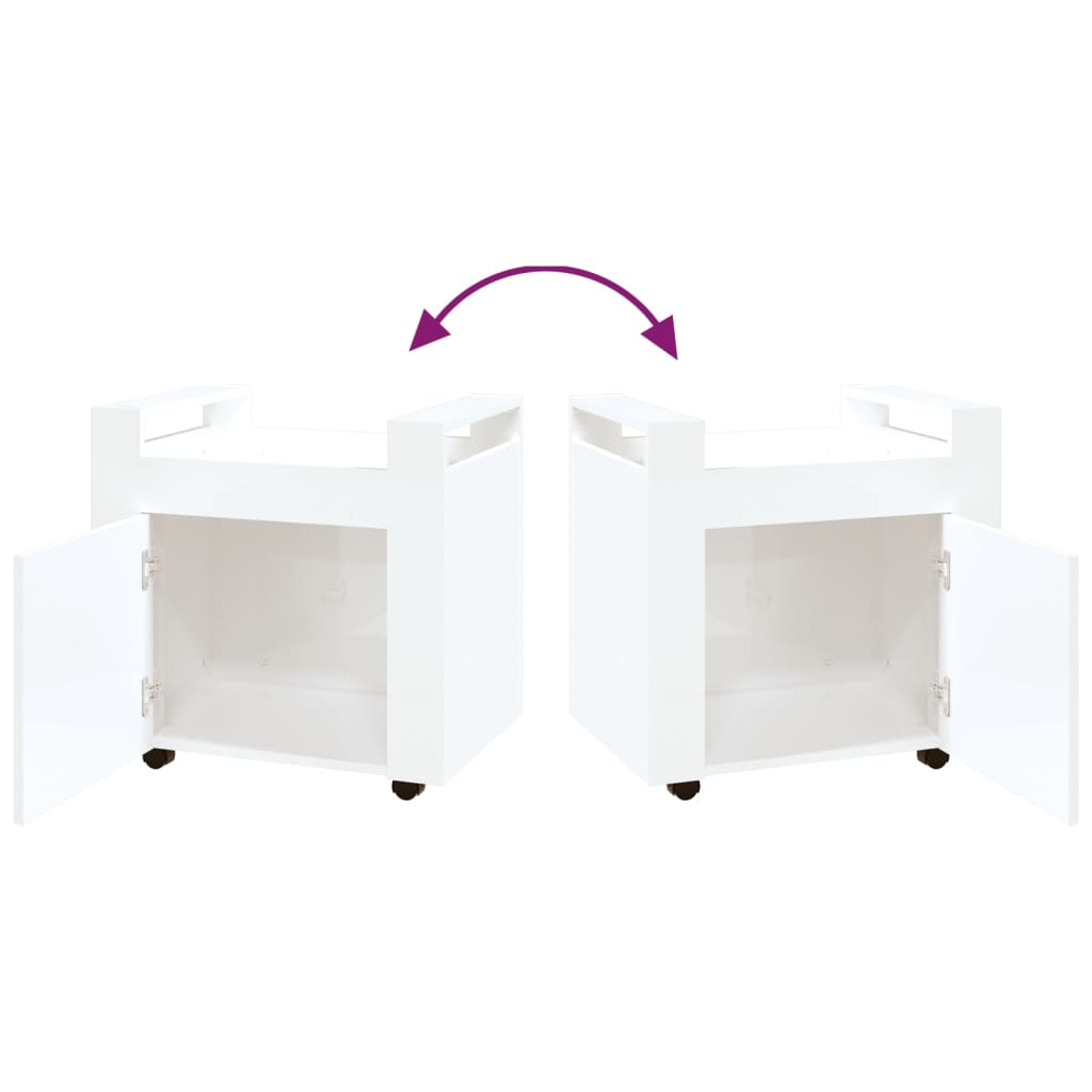 vidaXL Desk Trolley High Gloss White 60x45x60 cm Engineered Wood