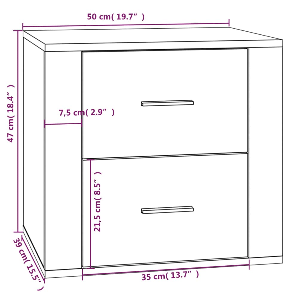 vidaXL Bedside Cabinet High Gloss White 50x39x47 cm
