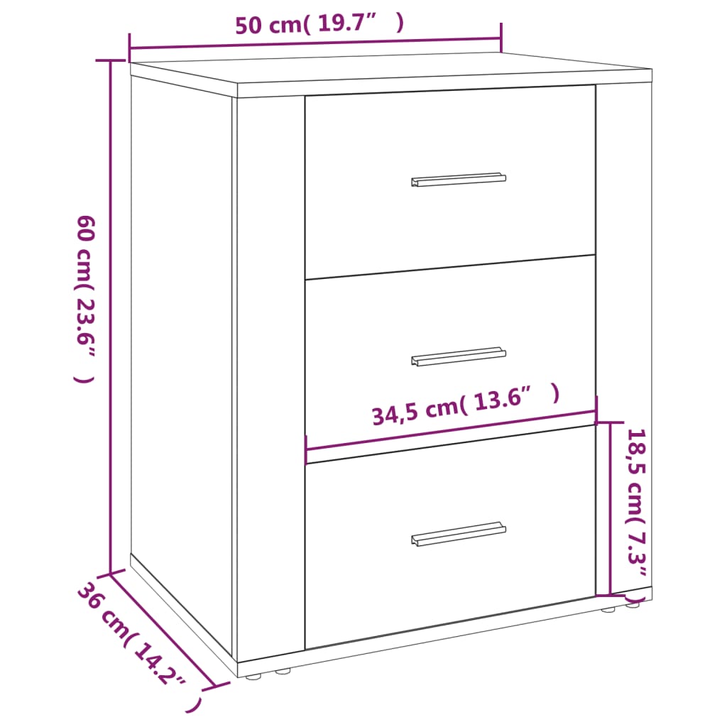 vidaXL Bedside Cabinet Sonoma Oak 50x36x60 cm Engineered Wood