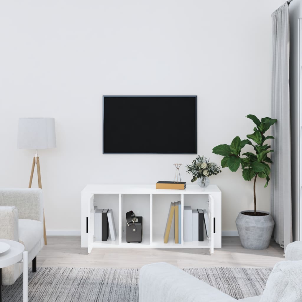 vidaXL TV Cabinet High Gloss White 100x35x40 cm Engineered Wood