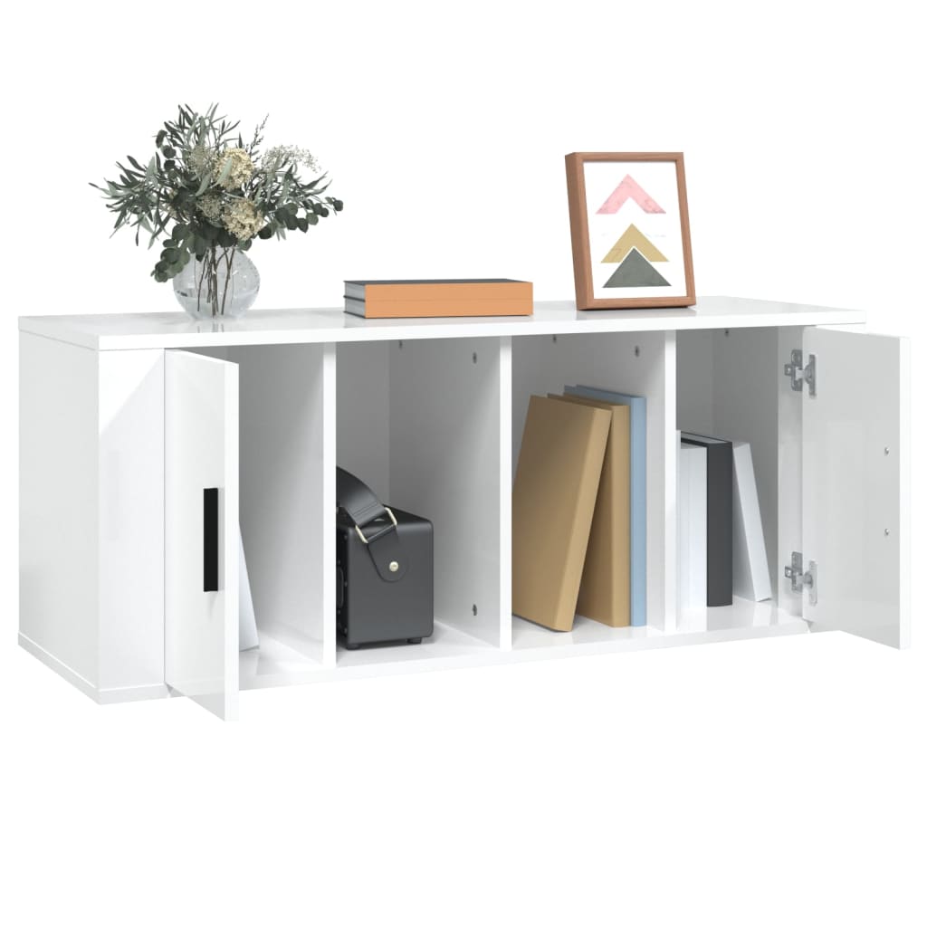 vidaXL TV Cabinet High Gloss White 100x35x40 cm Engineered Wood