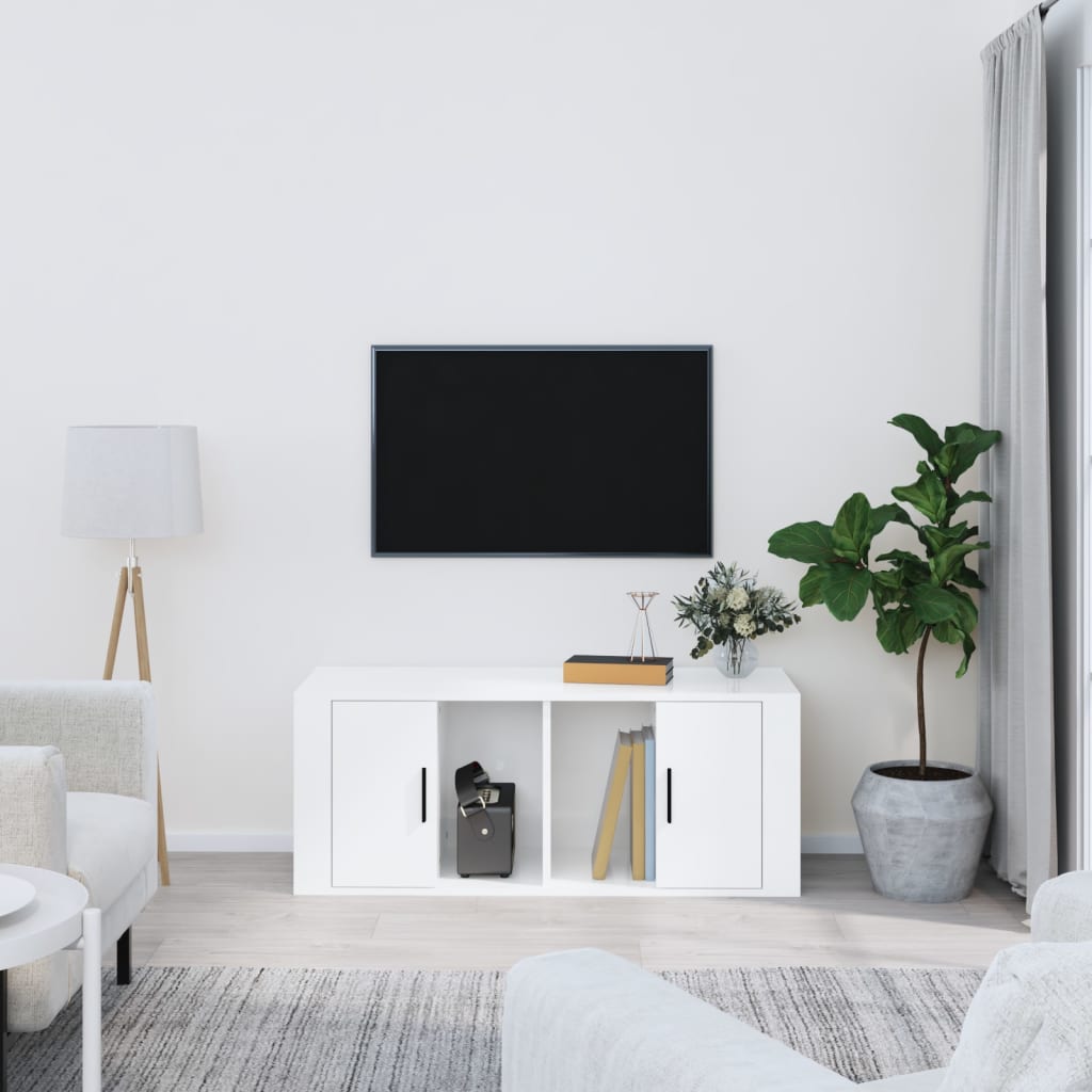 vidaXL TV Cabinet High Gloss White 100x35x40 cm Engineered Wood