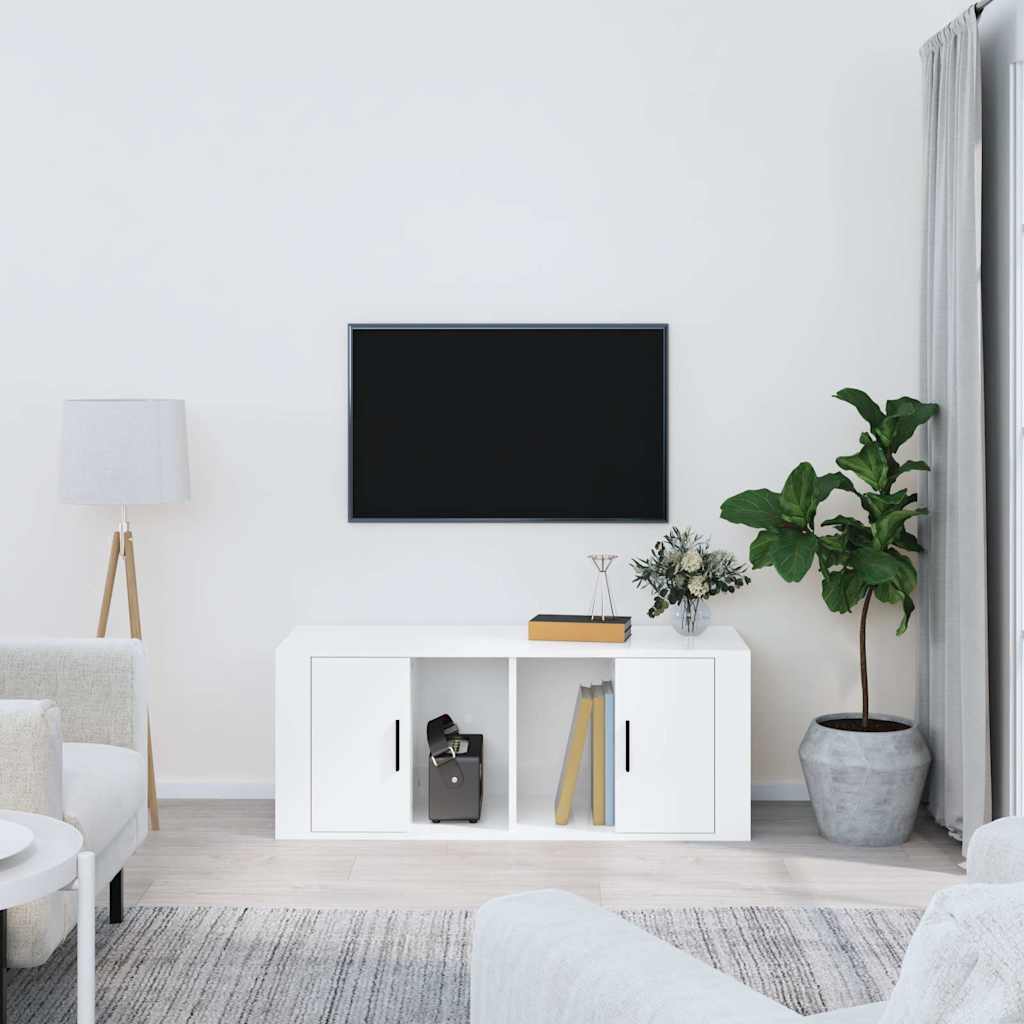 vidaXL TV Cabinet High Gloss White 100x35x40 cm Engineered Wood