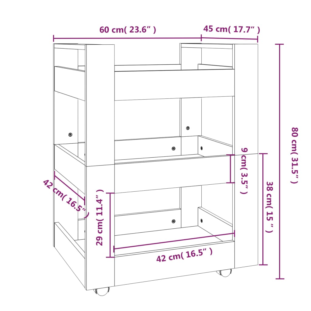 vidaXL Kitchen Trolley Concrete Grey 60x45x80 cm Engineered Wood