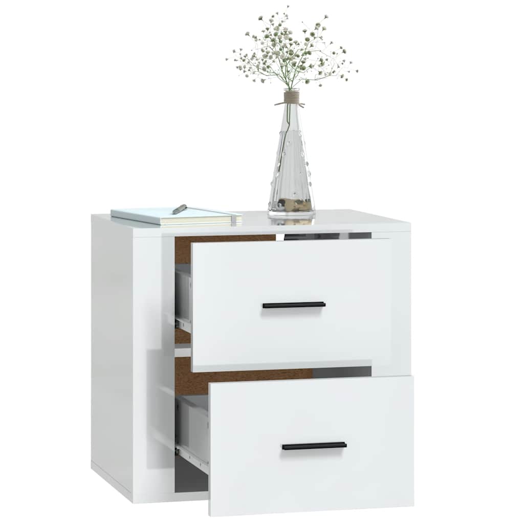 vidaXL Wall-mounted Bedside Cabinet High Gloss White 50x36x47 cm