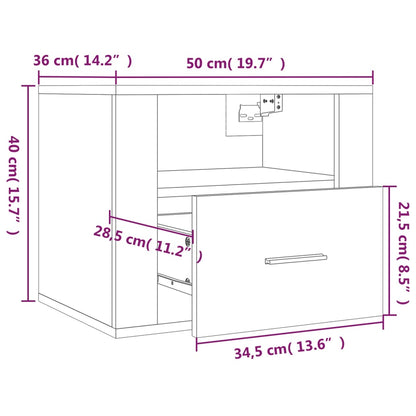 vidaXL Wall-mounted Bedside Cabinet Concrete Grey 50x36x40 cm