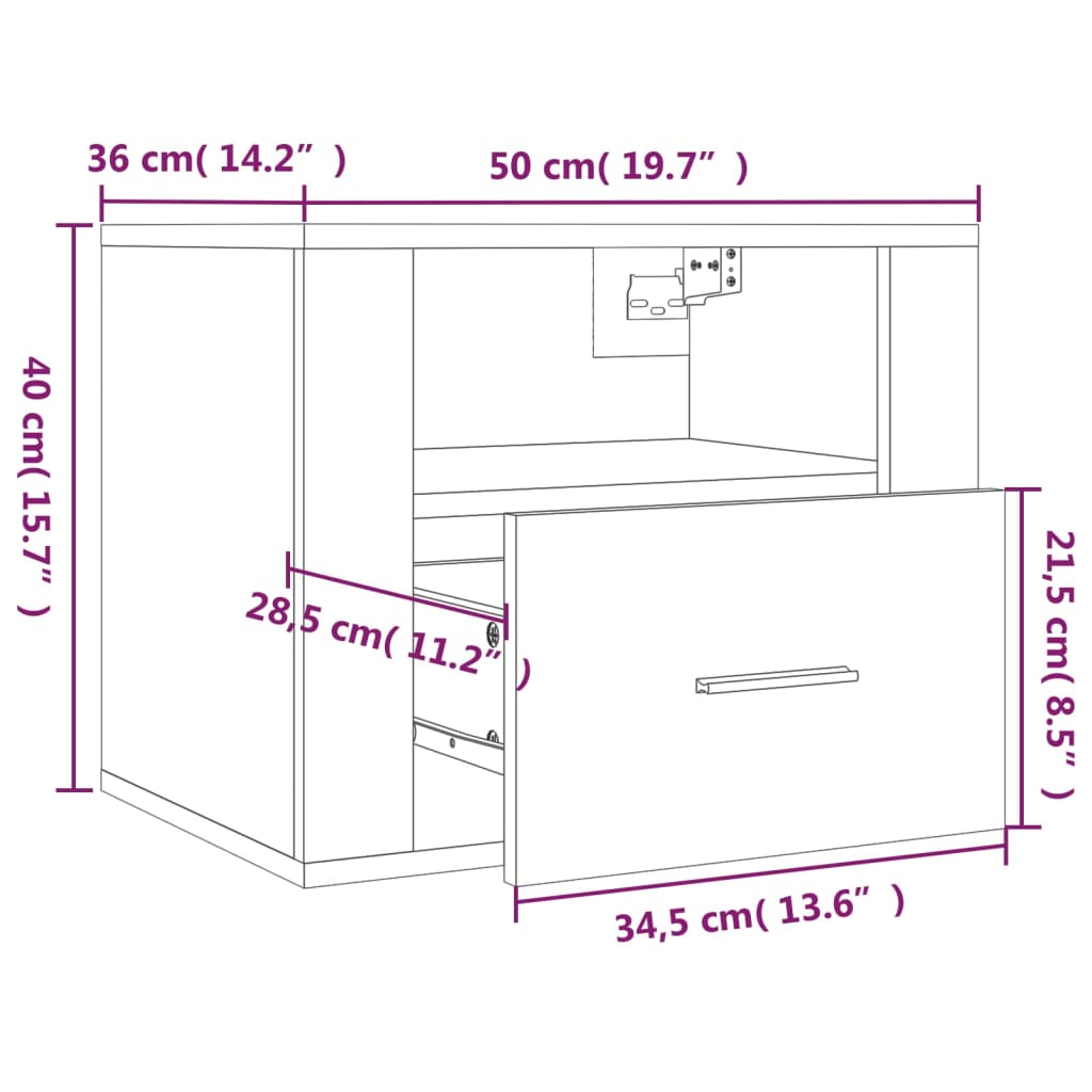 vidaXL Wall-mounted Bedside Cabinets 2 pcs Concrete Grey 50x36x40 cm