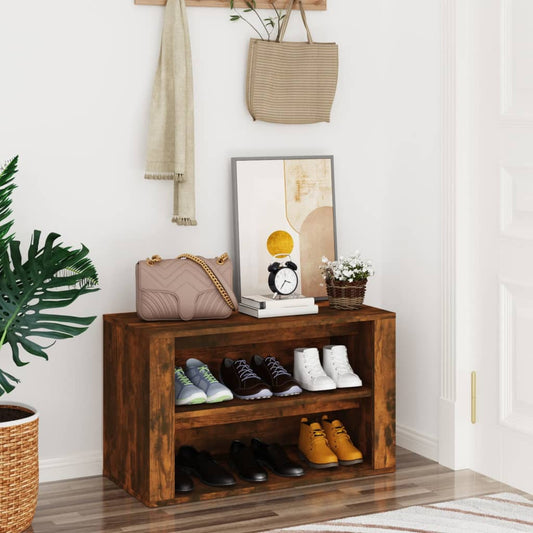 vidaXL Shoe Rack Smoked Oak 75x35x45 cm Engineered Wood