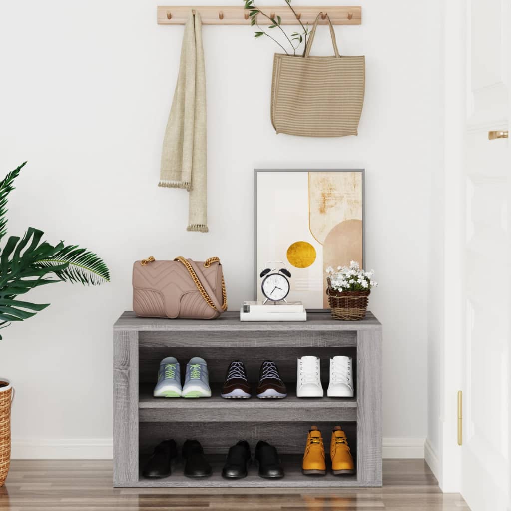 vidaXL Shoe Rack Grey Sonoma 75x35x45 cm Engineered Wood