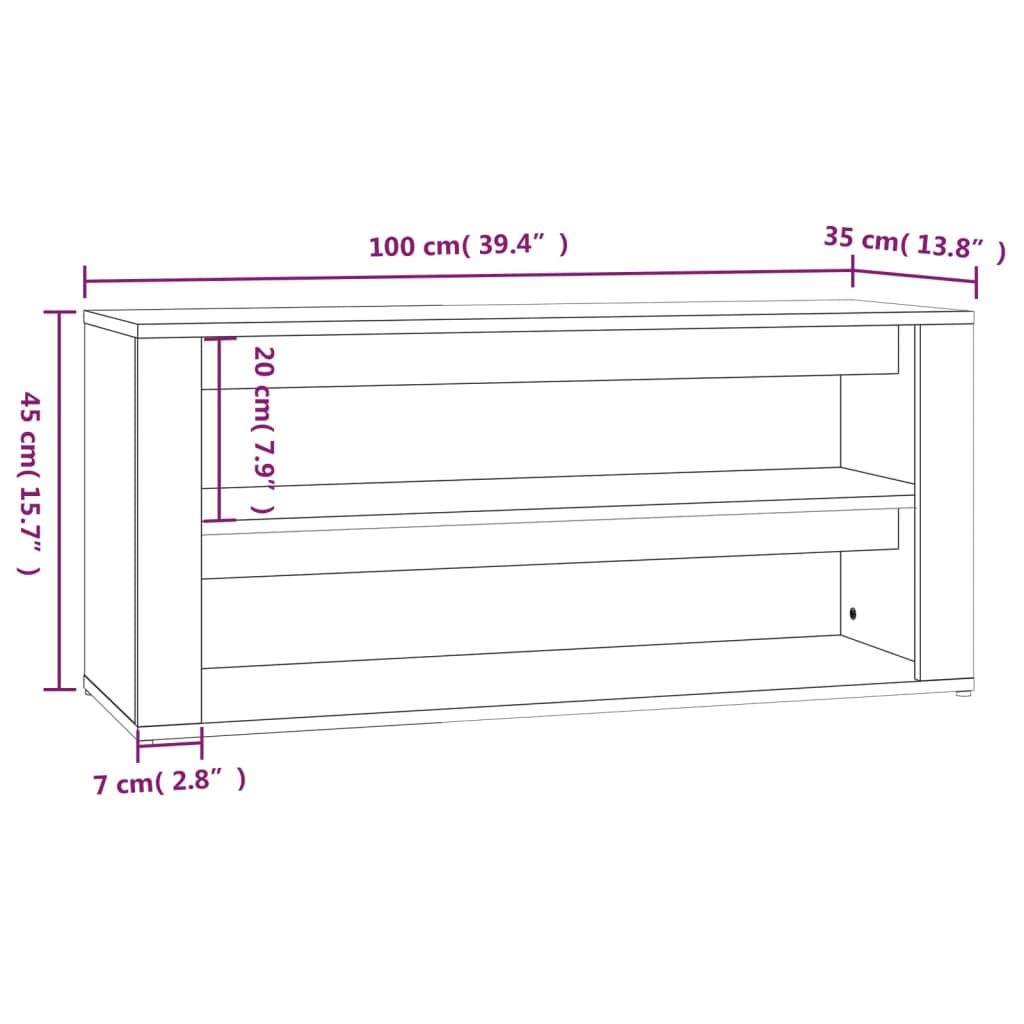 vidaXL Shoe Rack Sonoma Oak 100x35x45 cm Engineered Wood