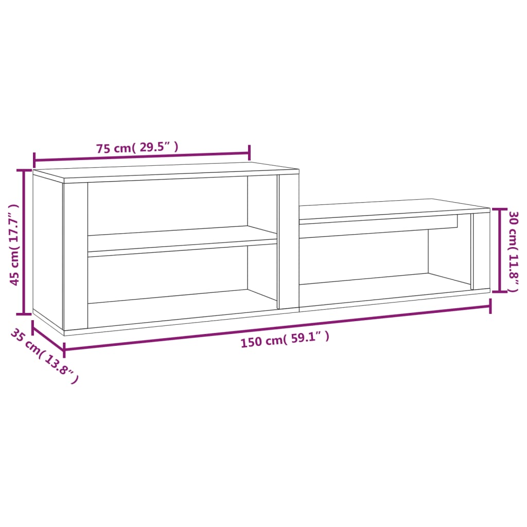 vidaXL Shoe Cabinet Grey Sonoma 150x35x45 cm Engineered Wood