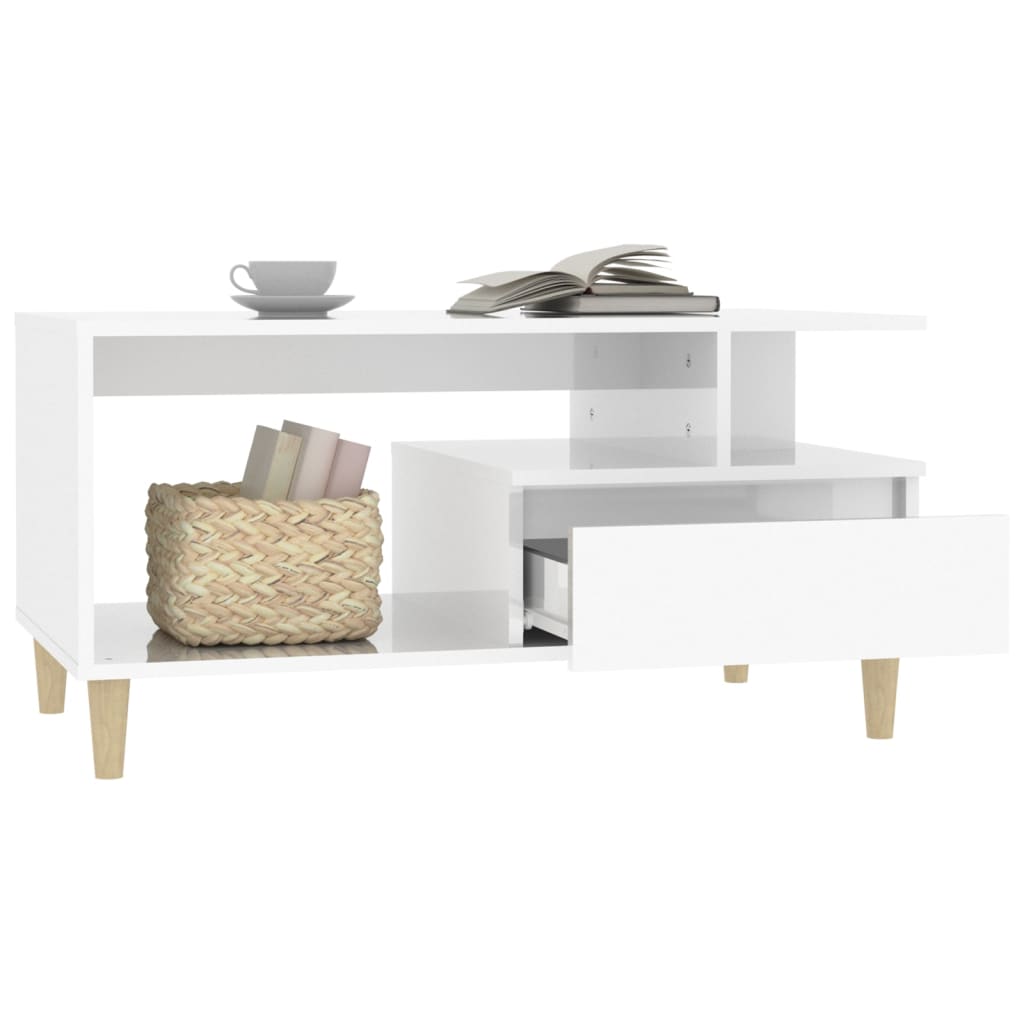 vidaXL Coffee Table High Gloss White 90x49x45 cm Engineered Wood