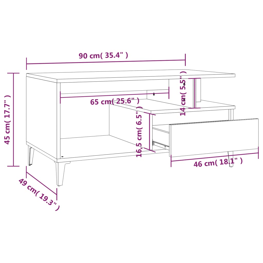 vidaXL Coffee Table Sonoma Oak 90x49x45 cm Engineered Wood