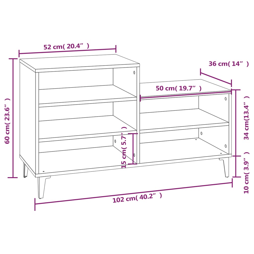vidaXL Shoe Cabinet Sonoma Oak 102x36x60 cm Engineered Wood