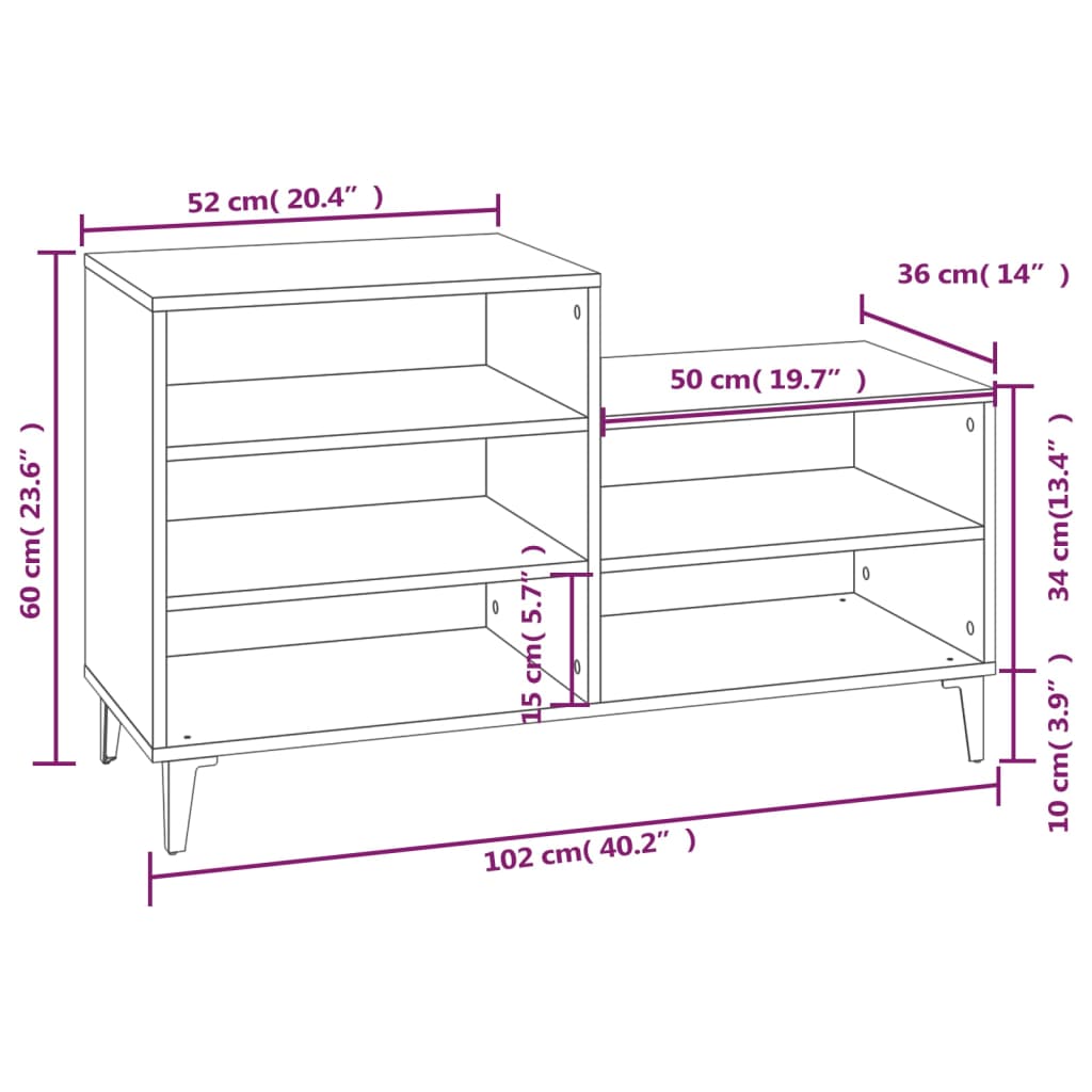 vidaXL Shoe Cabinet Concrete Grey 102x36x60 cm Engineered Wood