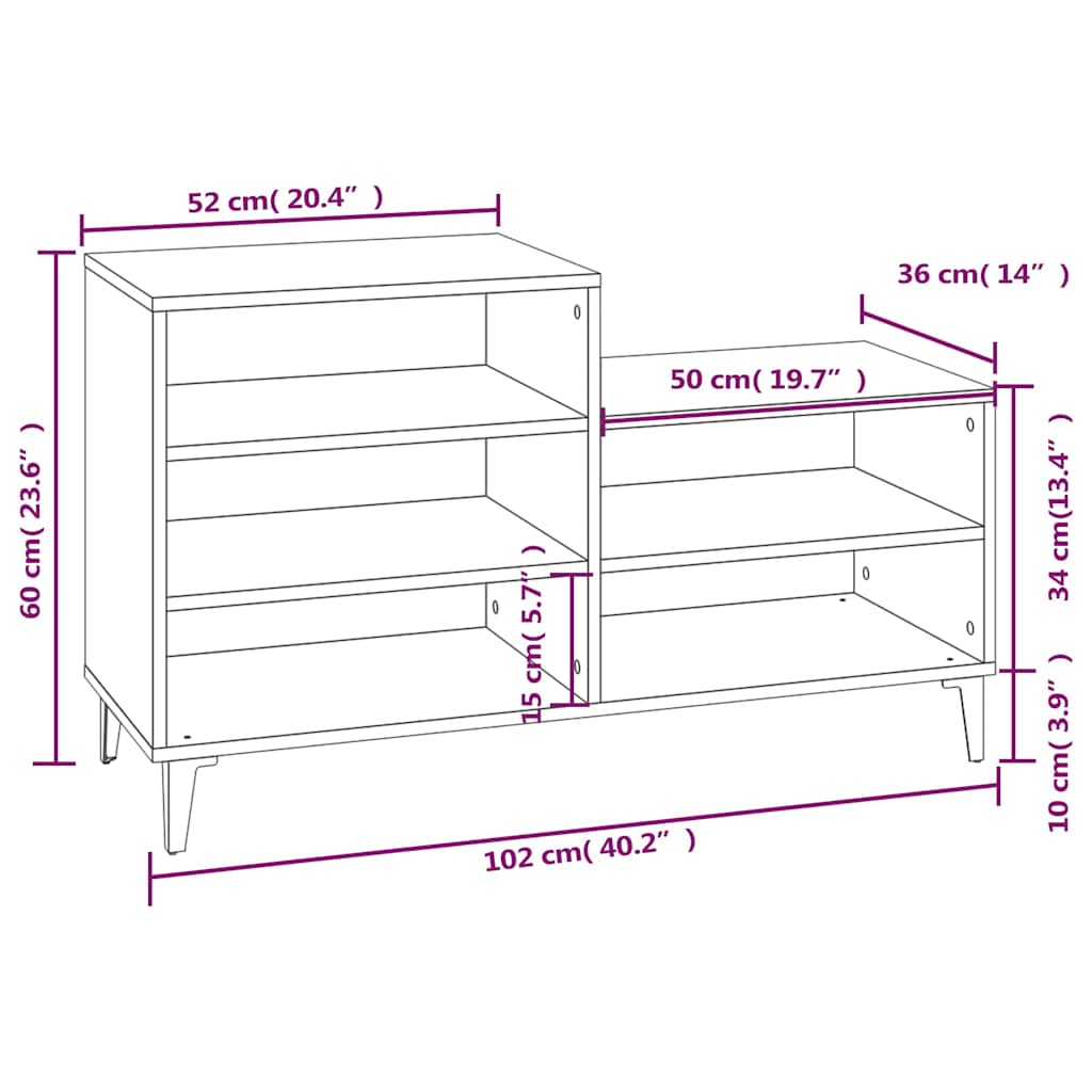 vidaXL Shoe Cabinet Smoked Oak 102x36x60 cm Engineered Wood