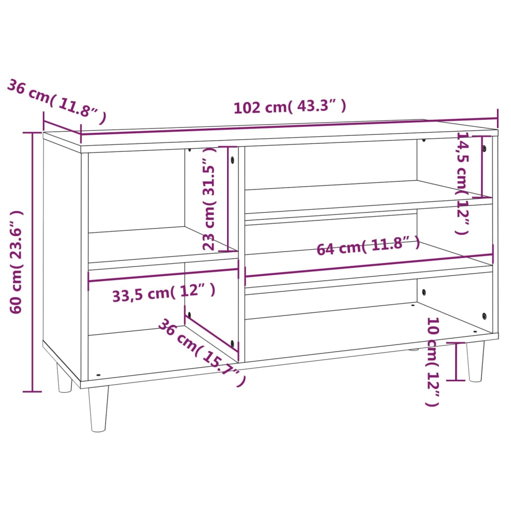vidaXL Shoe Cabinet Grey Sonoma 102x36x60 cm Engineered Wood