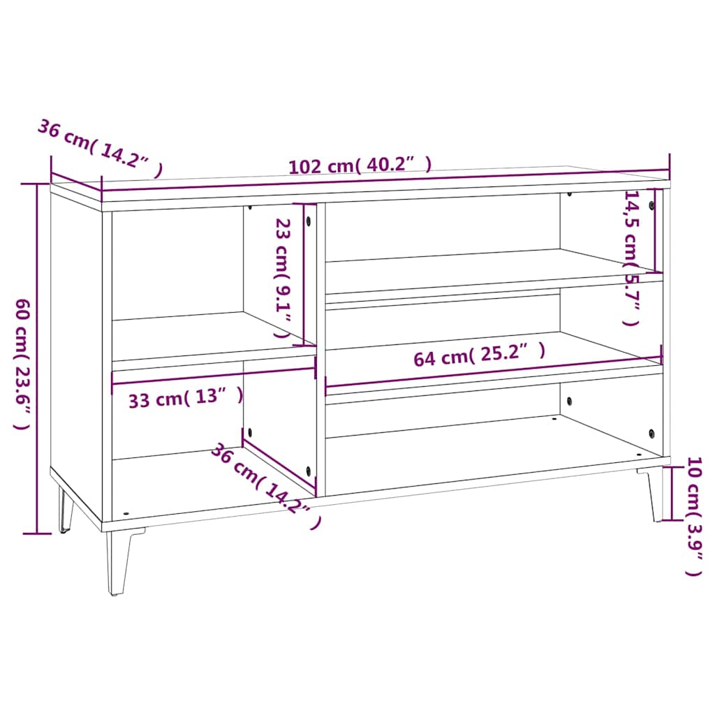 vidaXL Shoe Cabinet Concrete Grey 102x36x60 cm Engineered Wood