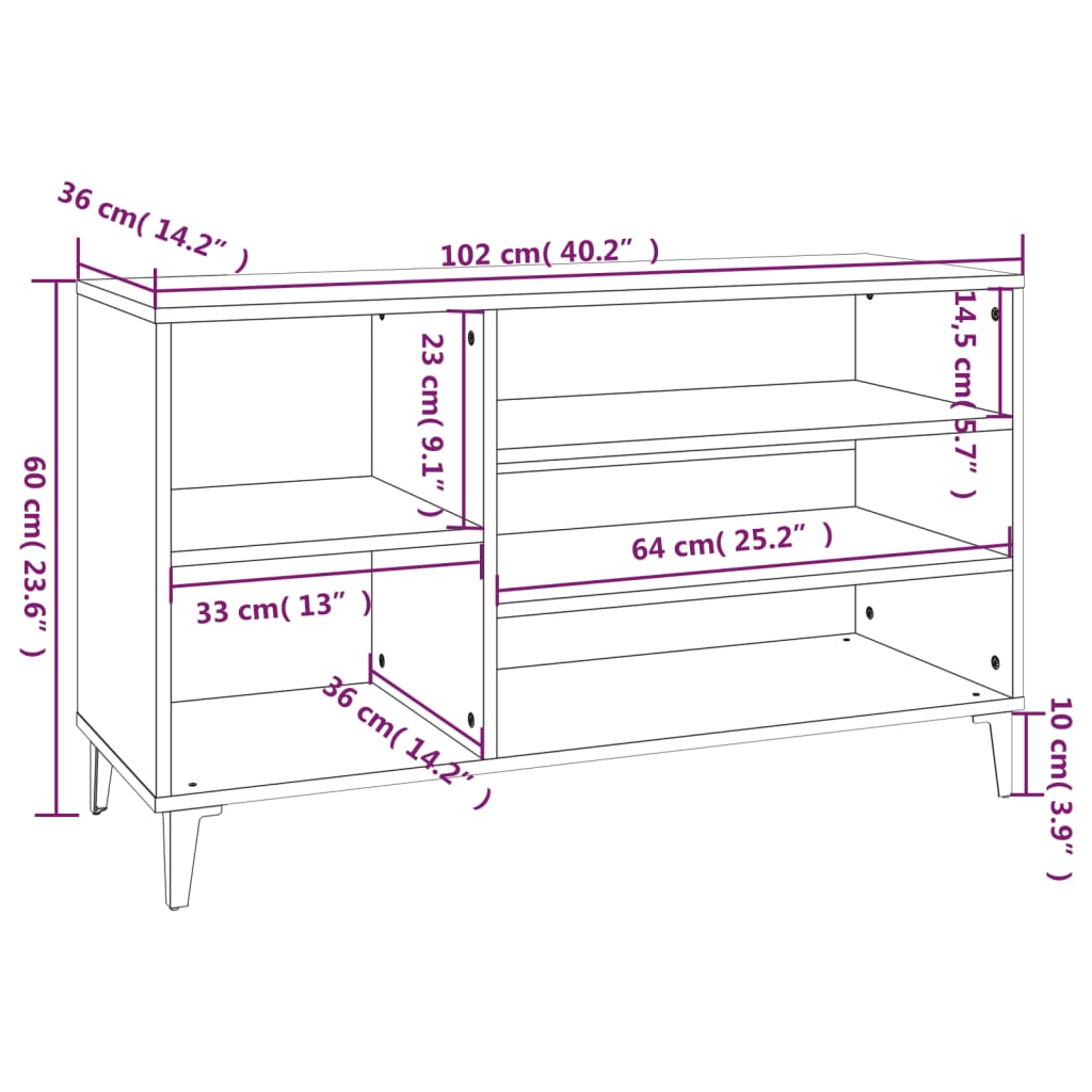 vidaXL Shoe Cabinet Smoked Oak 102x36x60 cm Engineered Wood