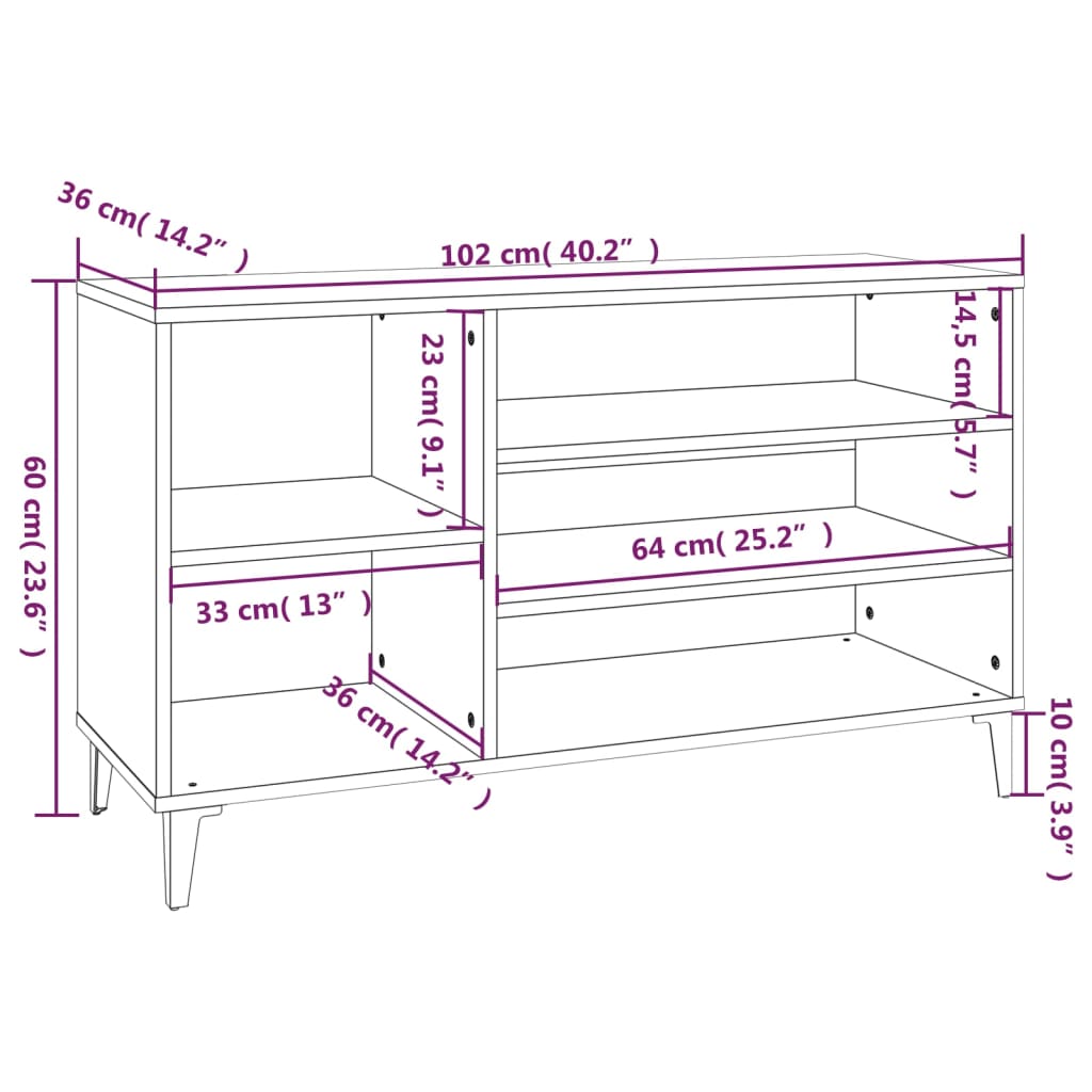 vidaXL Shoe Cabinet Brown Oak 102x36x60 cm Engineered Wood