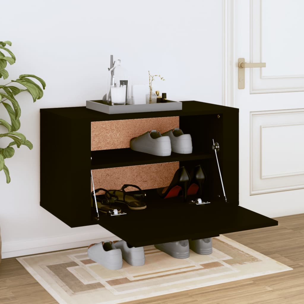 vidaXL Wall-mounted Shoe Cabinet | Black | Engineered wood | Medium