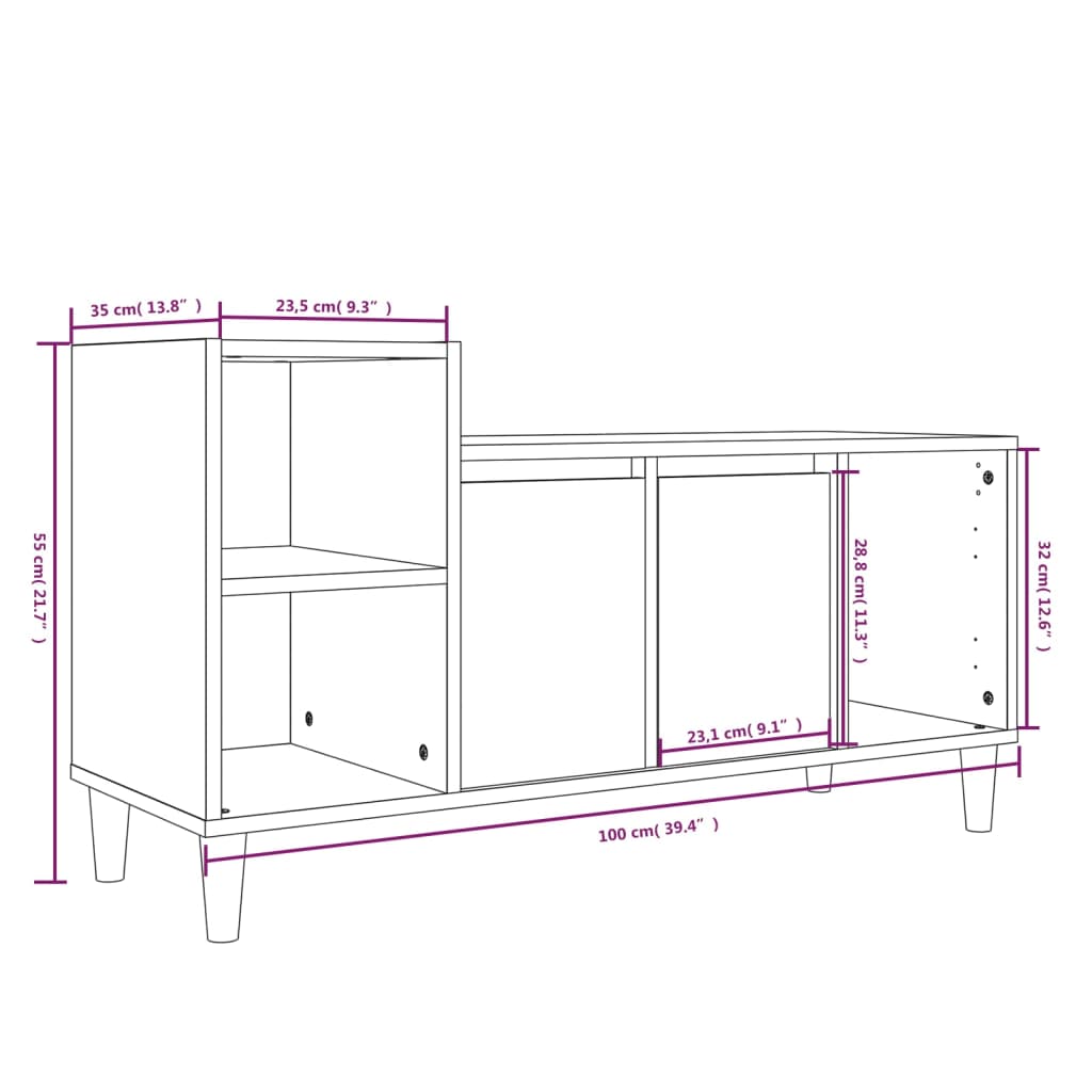 vidaXL TV Cabinet Sonoma Oak 100x35x55 cm Engineered Wood