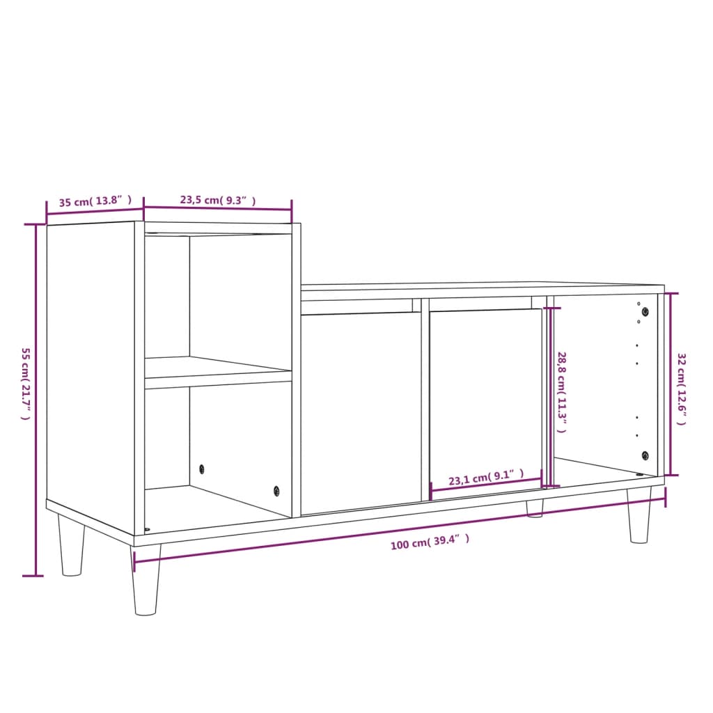 vidaXL TV Cabinet Smoked Oak 100x35x55 cm Engineered Wood