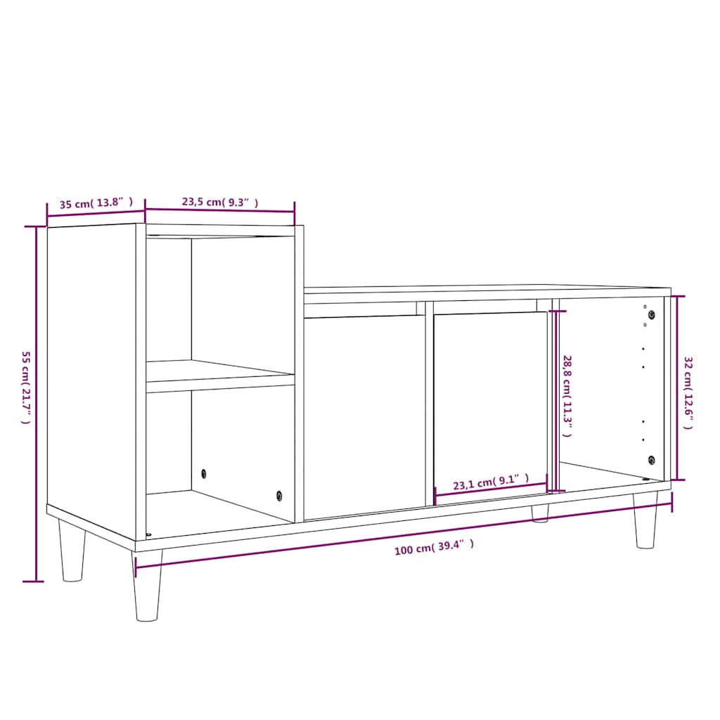 vidaXL TV Cabinet Grey Sonoma 100x35x55 cm Engineered Wood