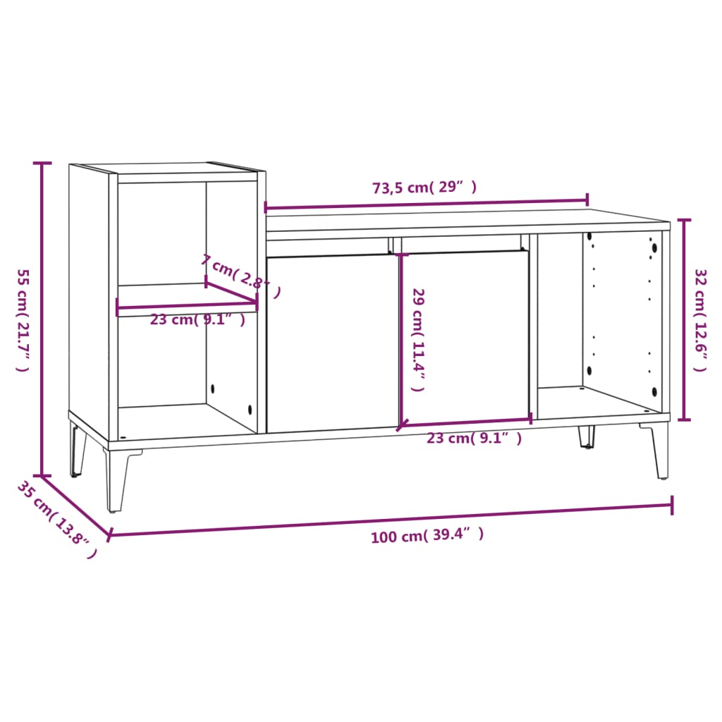 vidaXL TV Cabinet Smoked Oak 100x35x55 cm Engineered Wood