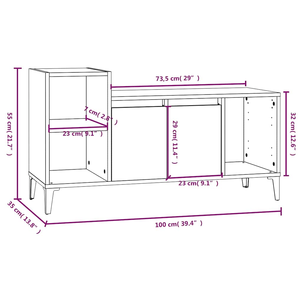 vidaXL TV Cabinet Smoked Oak 100x35x55 cm Engineered Wood