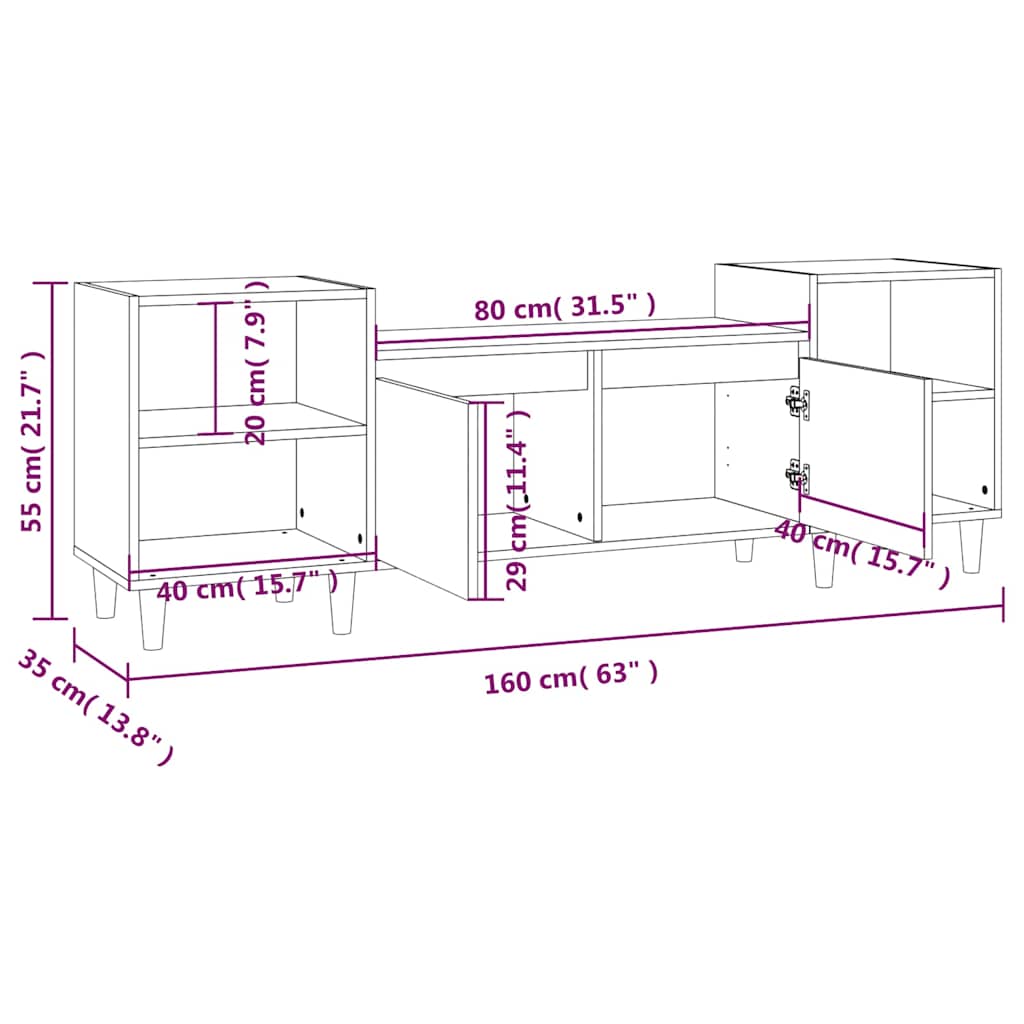 vidaXL TV Cabinet Smoked Oak 160x35x55 cm Engineered Wood